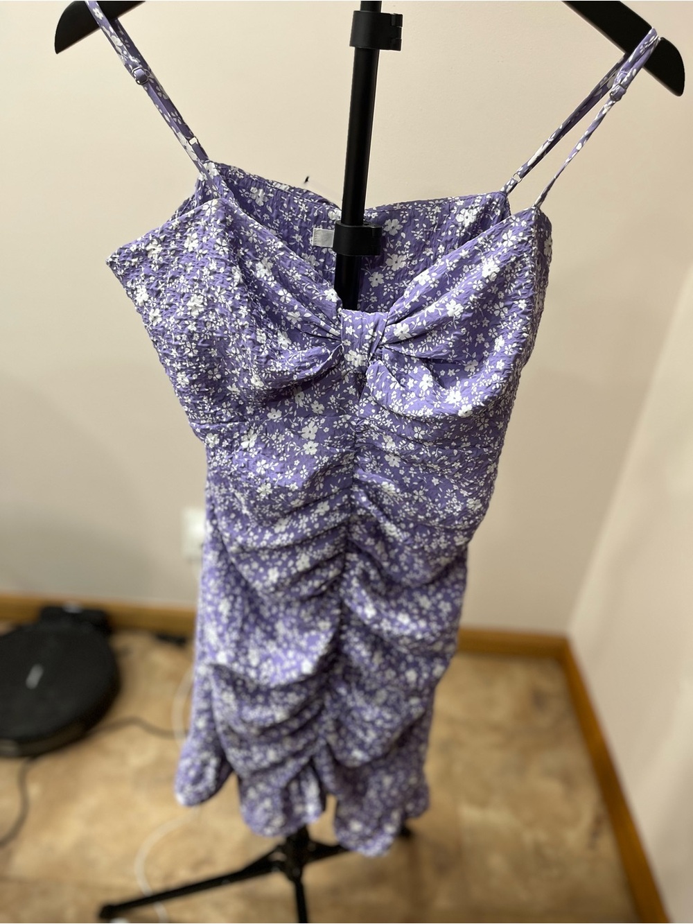 Lush Lavender Floral Mini Dress with White Print